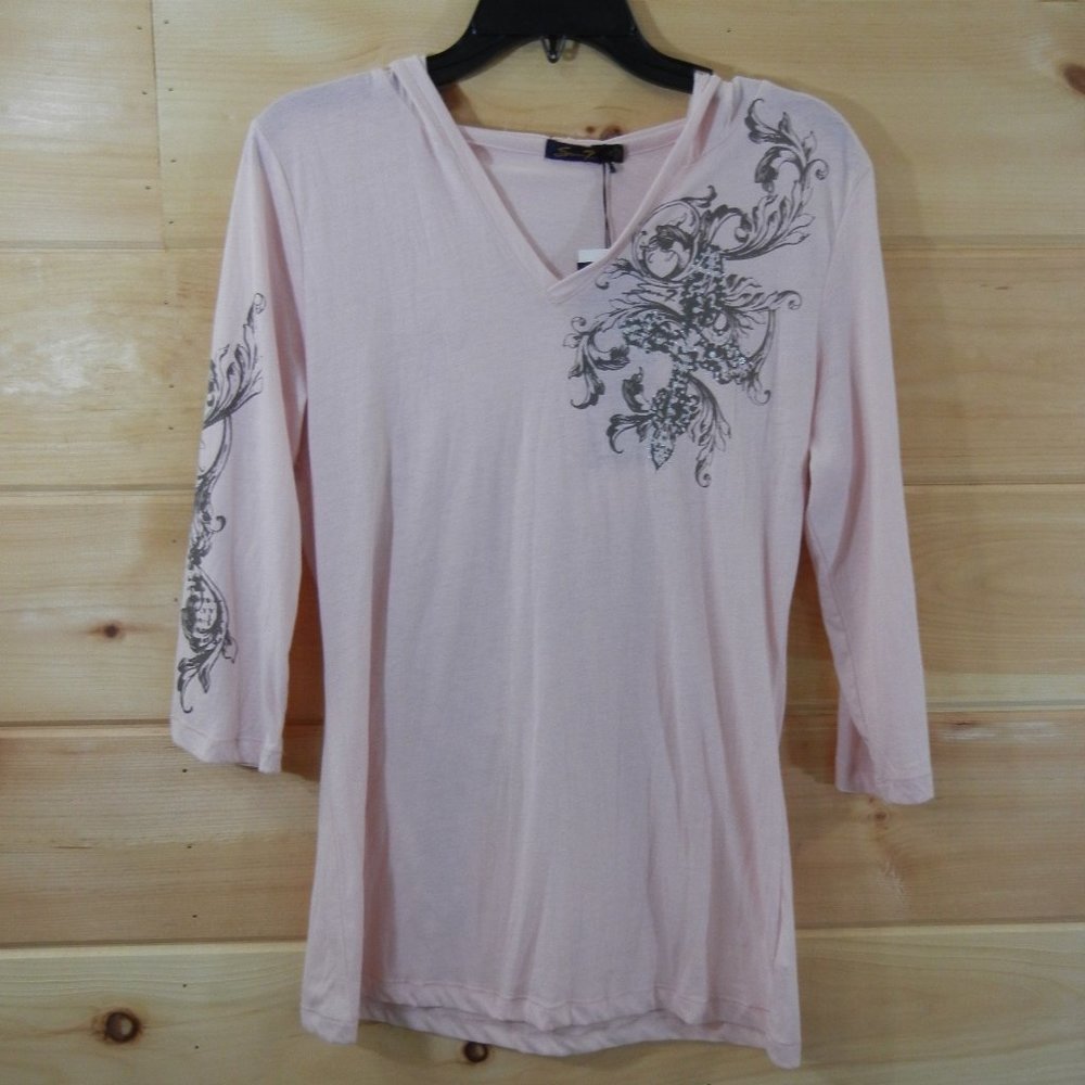 Seven7 Juniors Hooded Top Size M Dusty Rose NWT